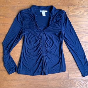 Design History Navy Stretchy Fitted Long Sleeve V-Neck Top Size Medium
